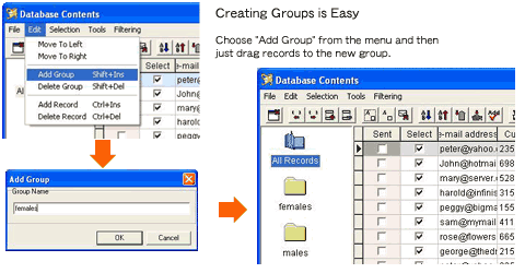 Easily create groups by dragging from the main window